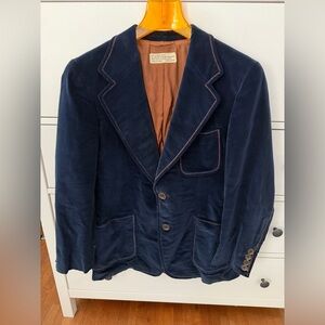 Vintage Elegant Dark Blue Velvet Blazer